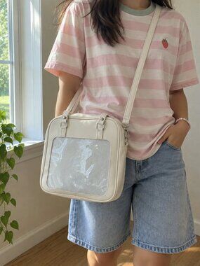 Ivory White Ita Bag Y2K Kawaii Crossbody Purse Anime Pin Display Shoulder Bag
